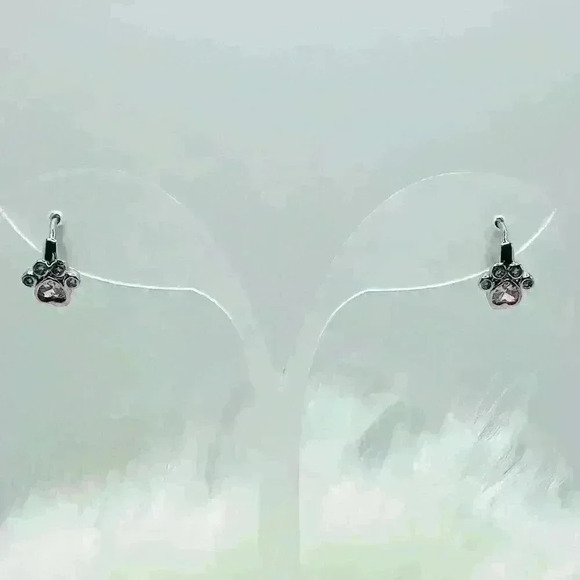 Paw Print Zircon Hoop Earrings in Pink - Picture 3 of 6